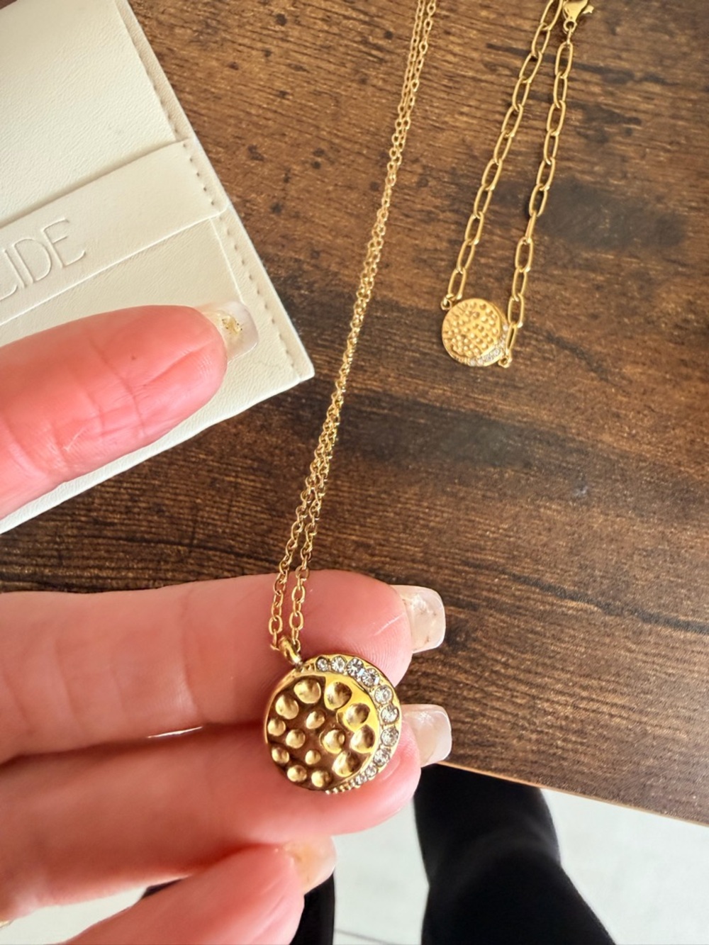 Gold Crystal Circle Necklace and Bracelet Set - Feminine Sparkle - Picture 2 of 5